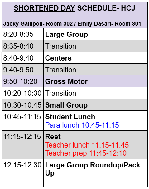 Shortened Day Schedule